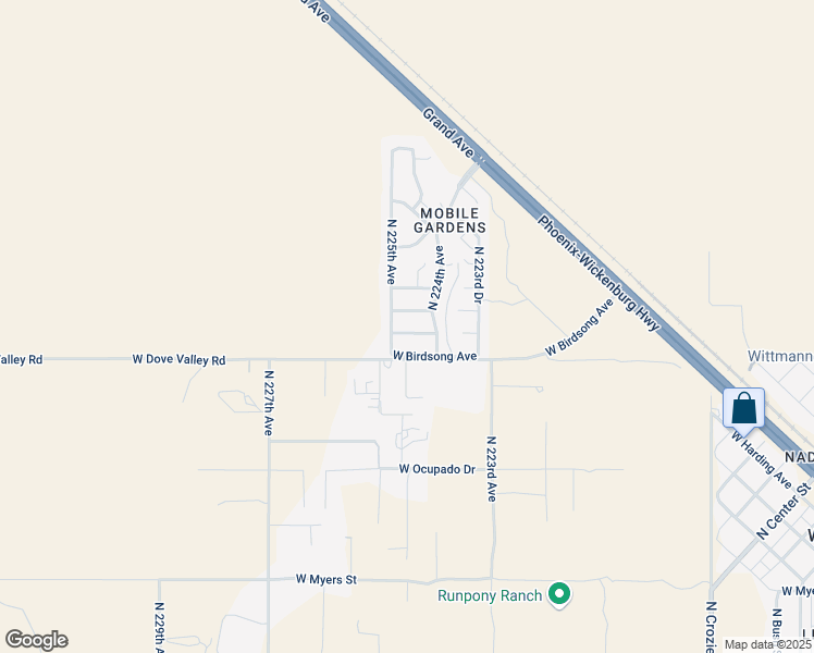 map of restaurants, bars, coffee shops, grocery stores, and more near 22417 West Pleasant Lane in Wittmann