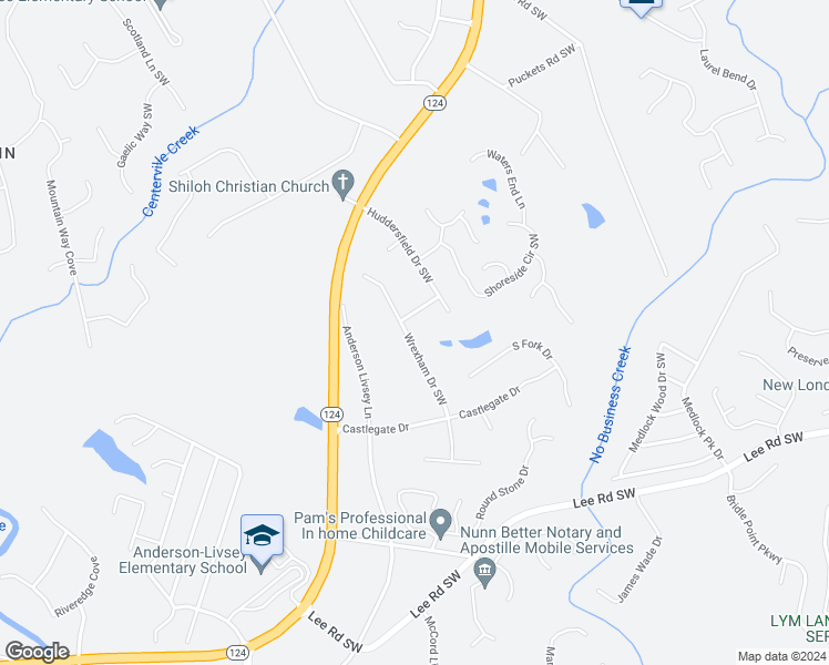 map of restaurants, bars, coffee shops, grocery stores, and more near 4082 Wrexham Drive Southwest in Snellville