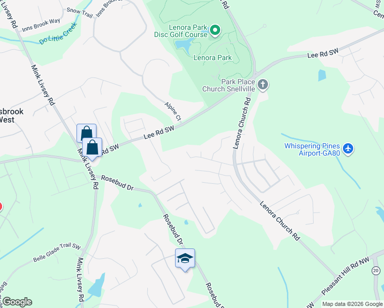 map of restaurants, bars, coffee shops, grocery stores, and more near 3435 Millenium View Drive Southwest in Snellville