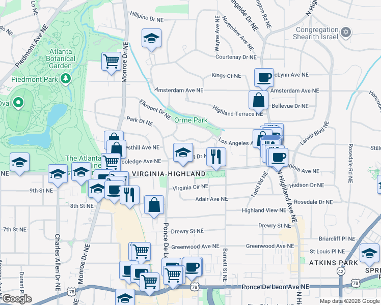 map of restaurants, bars, coffee shops, grocery stores, and more near 790 Clemont Drive Northeast in Atlanta