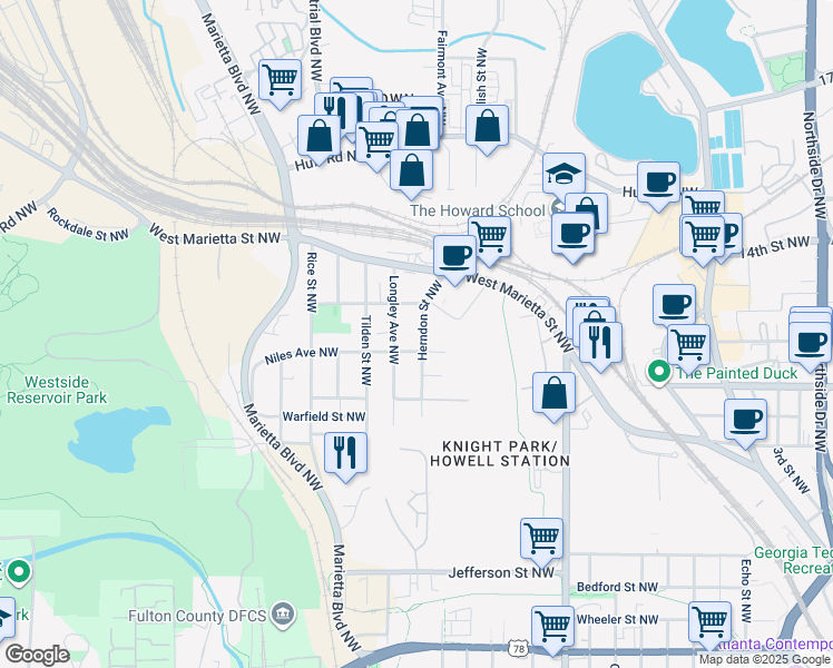 map of restaurants, bars, coffee shops, grocery stores, and more near 1026 Herndon Street Northwest in Atlanta