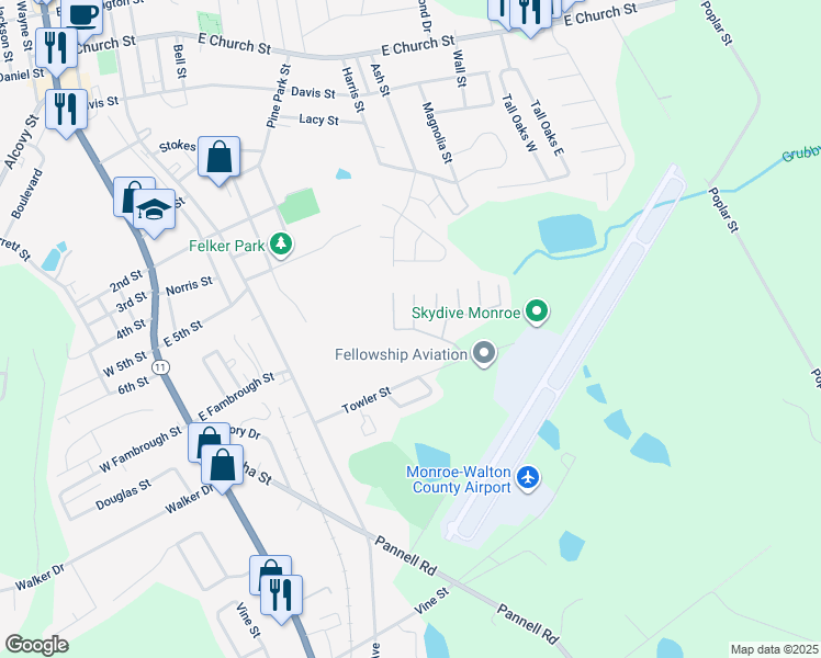 map of restaurants, bars, coffee shops, grocery stores, and more near 404 Old Mill Run in Monroe