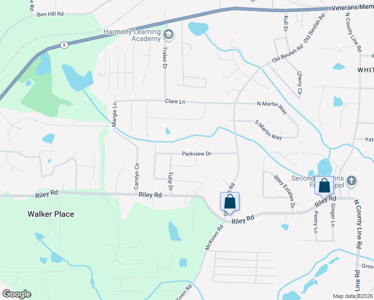 map of restaurants, bars, coffee shops, grocery stores, and more near 4399 Parkview Drive in Lithia Springs