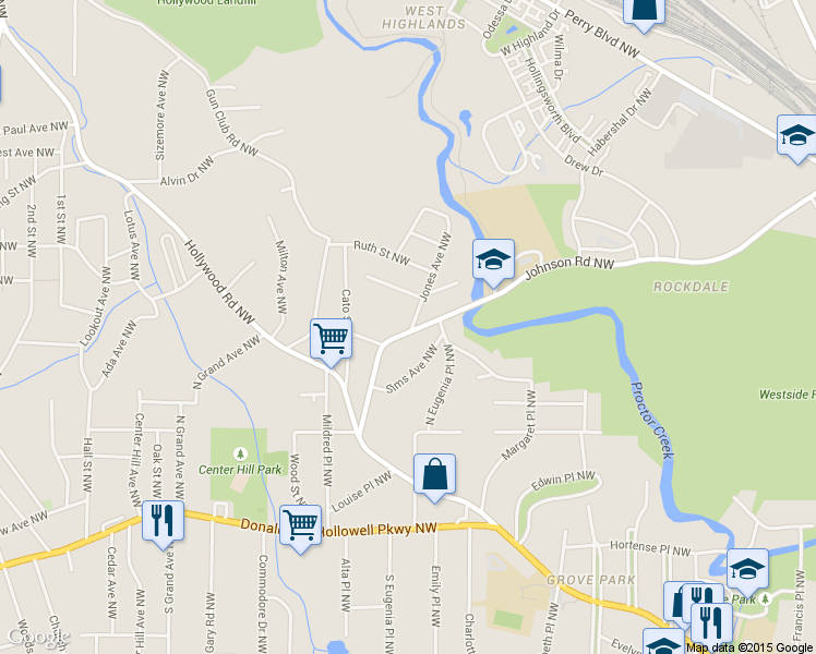 map of restaurants, bars, coffee shops, grocery stores, and more near in Atlanta