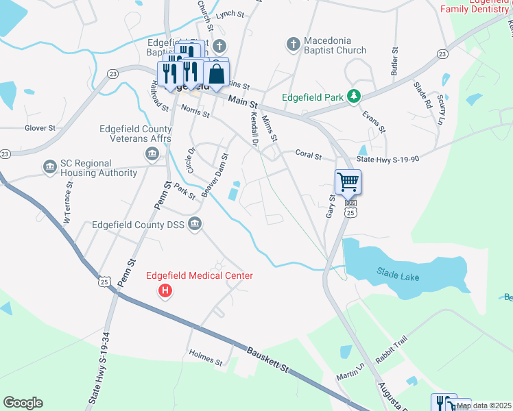 map of restaurants, bars, coffee shops, grocery stores, and more near 217 Peachtree Street in Edgefield