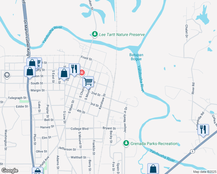 map of restaurants, bars, coffee shops, grocery stores, and more near 643 1st Street in Grenada