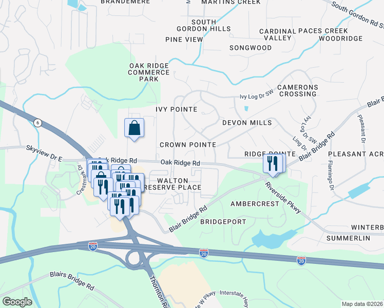 map of restaurants, bars, coffee shops, grocery stores, and more near 7031 Panda Lane in Austell