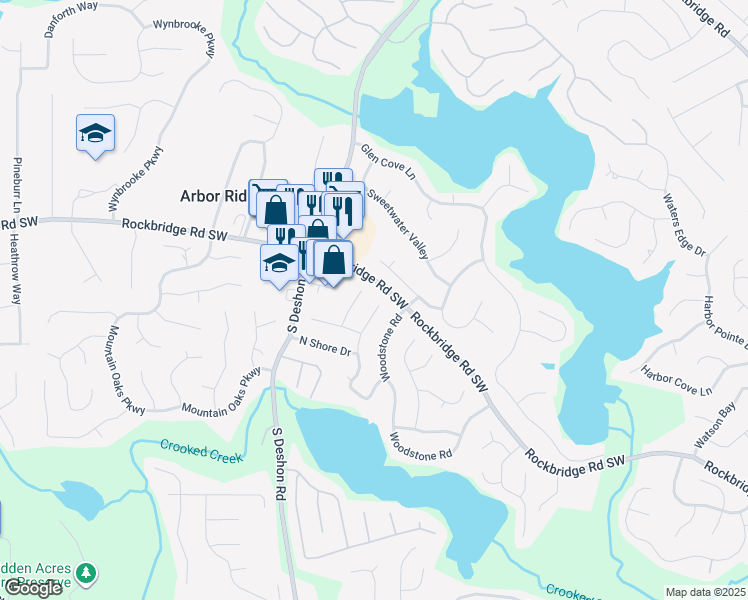 map of restaurants, bars, coffee shops, grocery stores, and more near 503 North Shore Road in Lithonia