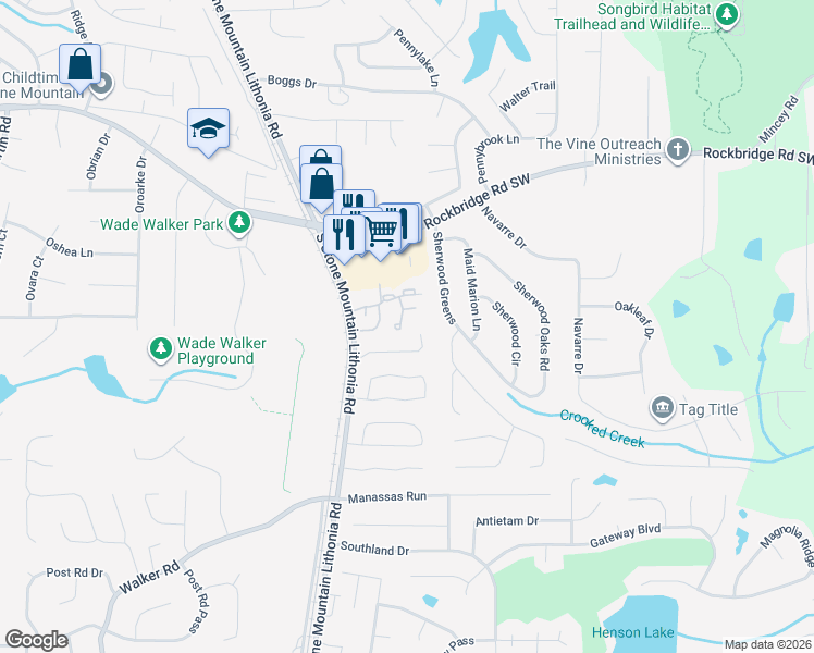map of restaurants, bars, coffee shops, grocery stores, and more near 490 South Stone Mountain Lithonia Road in Stone Mountain