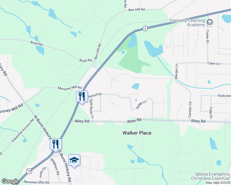 map of restaurants, bars, coffee shops, grocery stores, and more near 3836 Wexford Drive in Douglasville
