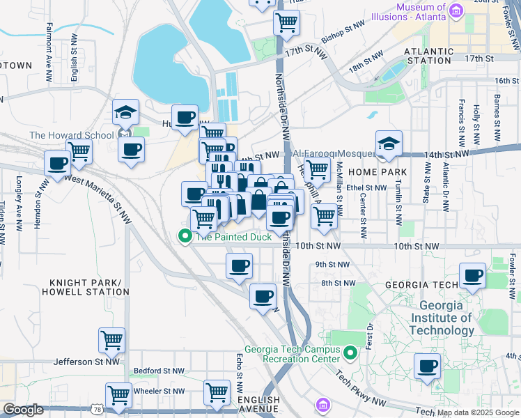 map of restaurants, bars, coffee shops, grocery stores, and more near 674 Bellingrath Avenue Northwest in Atlanta