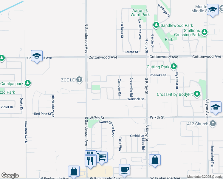 map of restaurants, bars, coffee shops, grocery stores, and more near 426 Sparrow Lane in San Jacinto