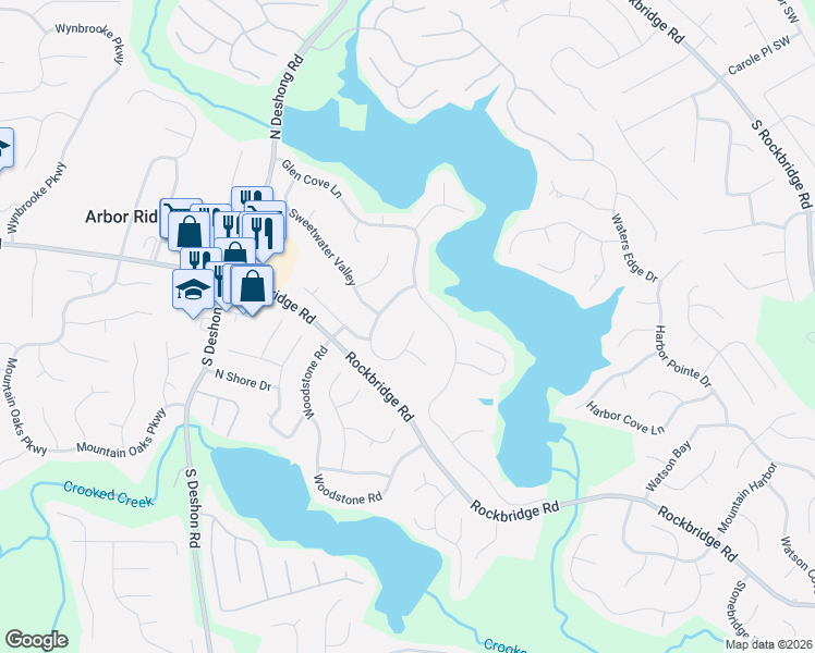 map of restaurants, bars, coffee shops, grocery stores, and more near 197 Mistybrook Circle in Stone Mountain