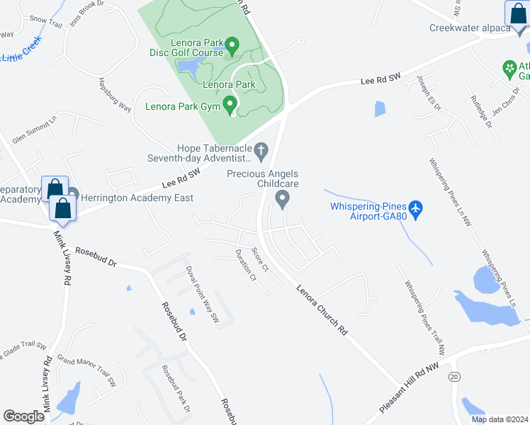 map of restaurants, bars, coffee shops, grocery stores, and more near 4385 Millenium View Court Southwest in Snellville