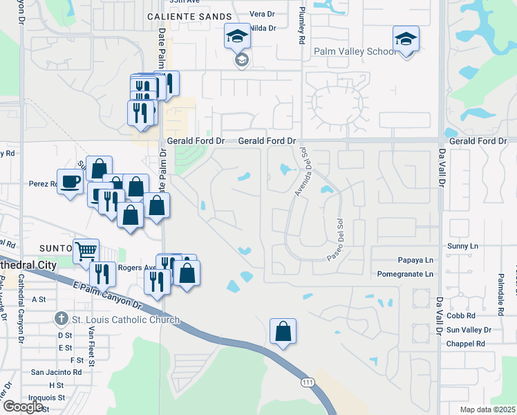 map of restaurants, bars, coffee shops, grocery stores, and more near 67 Pso Laredo North in Cathedral City