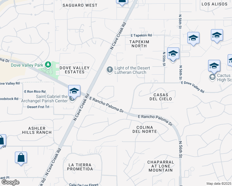 map of restaurants, bars, coffee shops, grocery stores, and more near 5004 East Calle De Los Arboles in Cave Creek