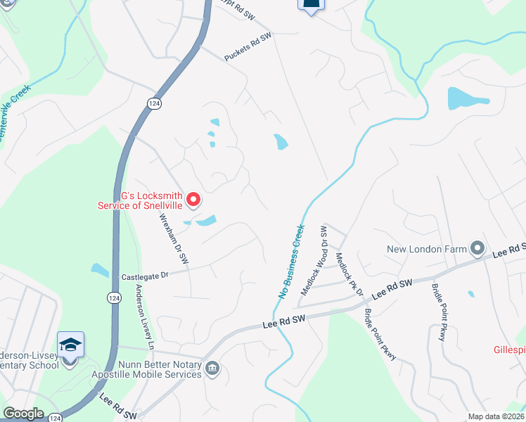 map of restaurants, bars, coffee shops, grocery stores, and more near 4211 Crestside Ridge Southwest in Snellville