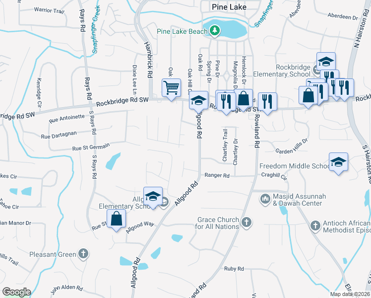map of restaurants, bars, coffee shops, grocery stores, and more near 4391 Allgood Terrace in Stone Mountain
