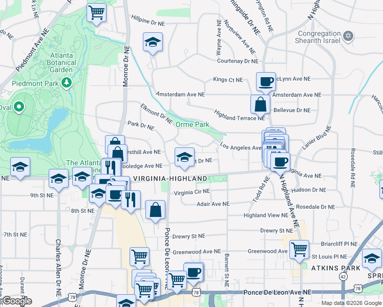 map of restaurants, bars, coffee shops, grocery stores, and more near 790 Clemont Drive Northeast in Atlanta