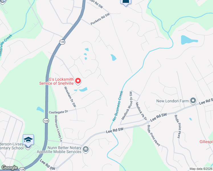map of restaurants, bars, coffee shops, grocery stores, and more near 4211 Crestside Ridge Southwest in Snellville