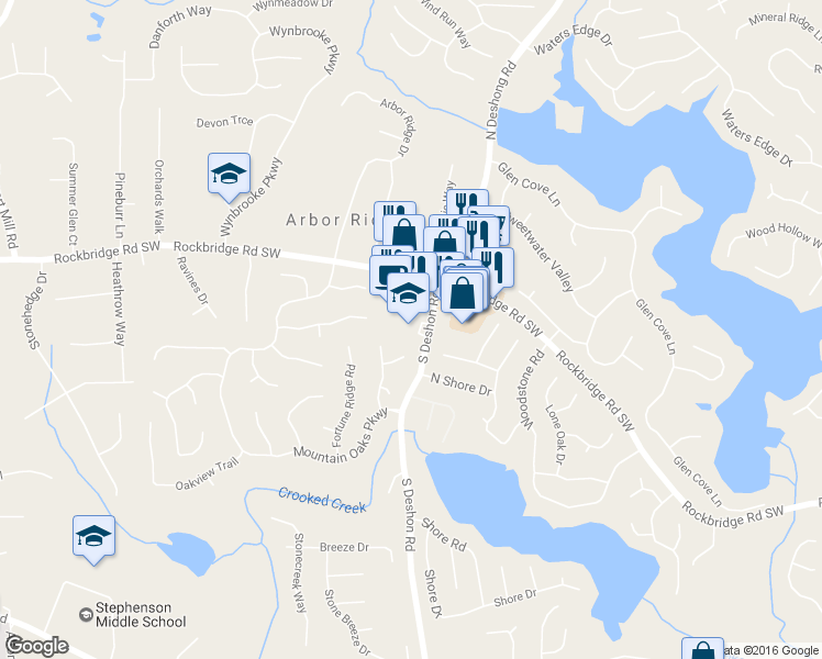 map of restaurants, bars, coffee shops, grocery stores, and more near 475 S Deshon Rd in Lithonia