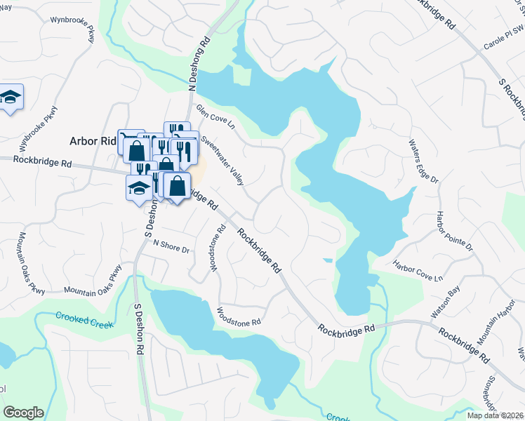 map of restaurants, bars, coffee shops, grocery stores, and more near 262 Mistybrook Circle in Stone Mountain
