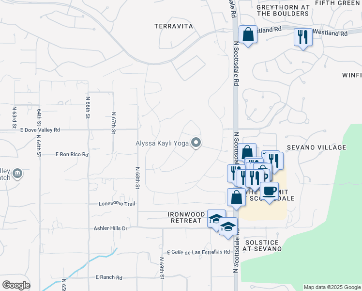 map of restaurants, bars, coffee shops, grocery stores, and more near 32825 North 69th Street in Scottsdale