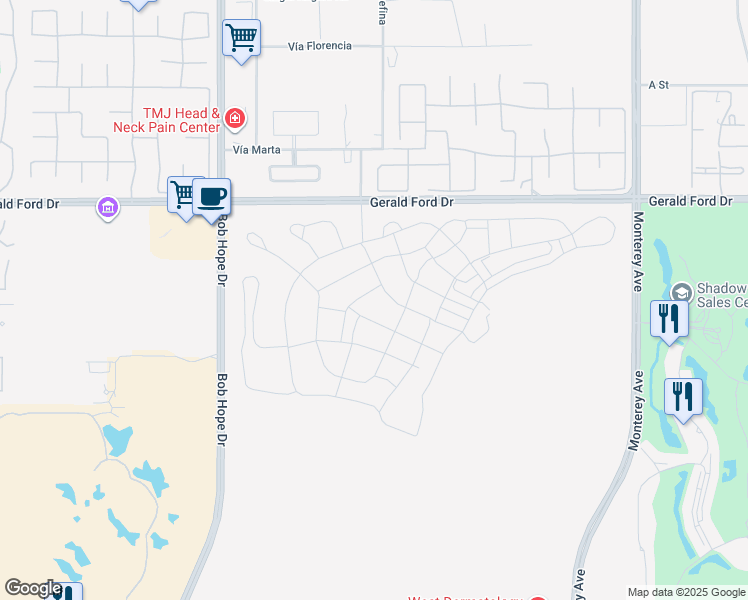map of restaurants, bars, coffee shops, grocery stores, and more near 15 Brilliance Avenue in Rancho Mirage