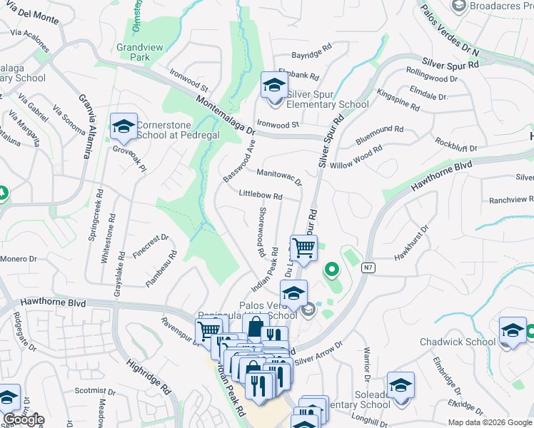 map of restaurants, bars, coffee shops, grocery stores, and more near 26649 Indian Peak Road in Rancho Palos Verdes