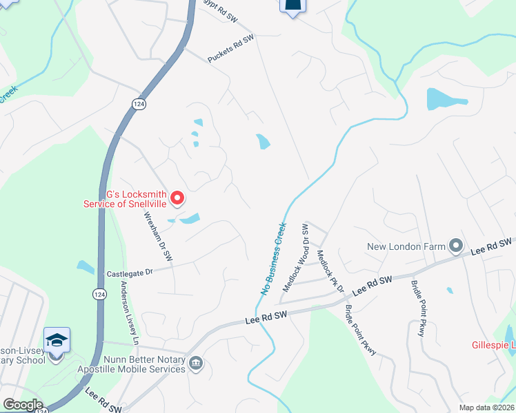map of restaurants, bars, coffee shops, grocery stores, and more near 4230 Crestside Ridge Southwest in Snellville