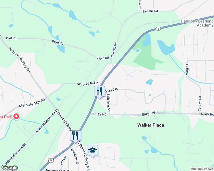 map of restaurants, bars, coffee shops, grocery stores, and more near 11411 Veterans Memorial Highway in Douglasville