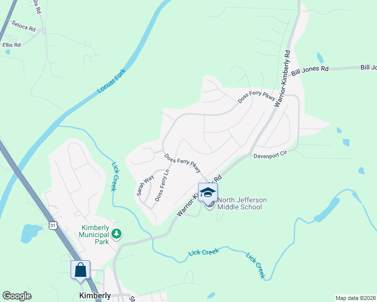map of restaurants, bars, coffee shops, grocery stores, and more near 573 Doss Ferry Parkway in Kimberly