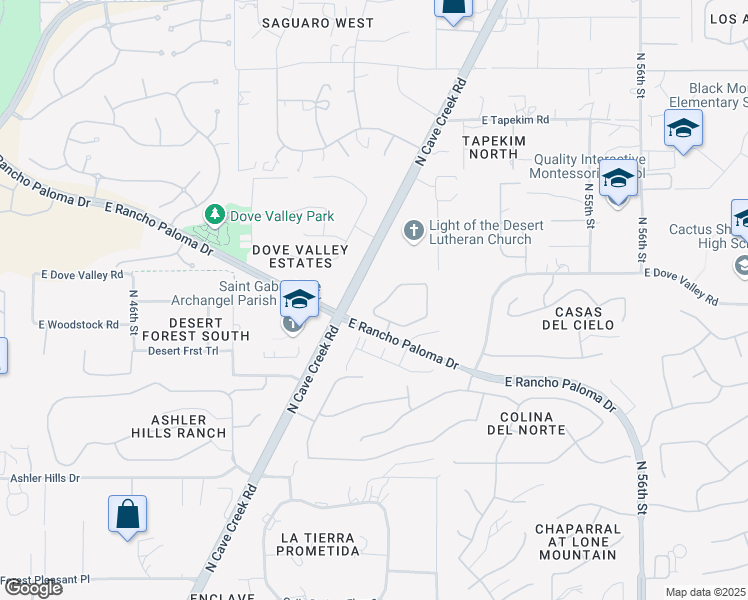 map of restaurants, bars, coffee shops, grocery stores, and more near 5054 East Desert Forest Trail in Cave Creek