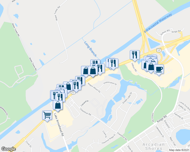 map of restaurants, bars, coffee shops, grocery stores, and more near 9906 N Kings Hwy in Myrtle Beach