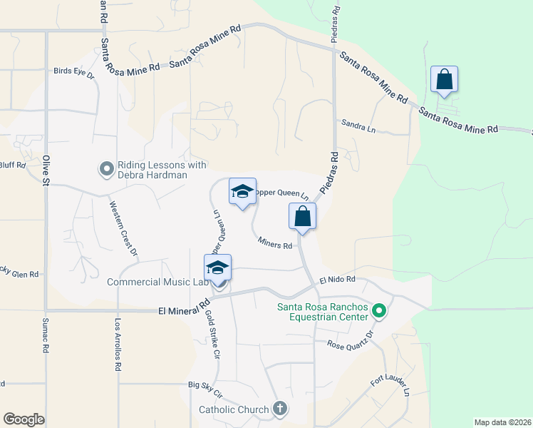 map of restaurants, bars, coffee shops, grocery stores, and more near 23064 Miners Road in Perris