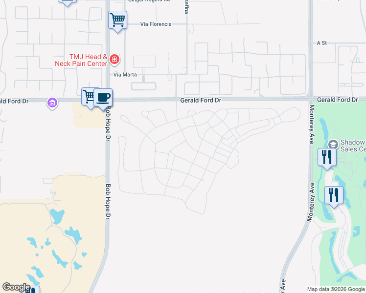 map of restaurants, bars, coffee shops, grocery stores, and more near 15 Brilliance Avenue in Rancho Mirage