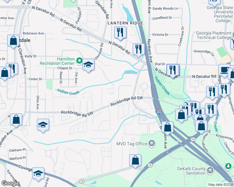 map of restaurants, bars, coffee shops, grocery stores, and more near 391 Wilfawn Way in Avondale Estates