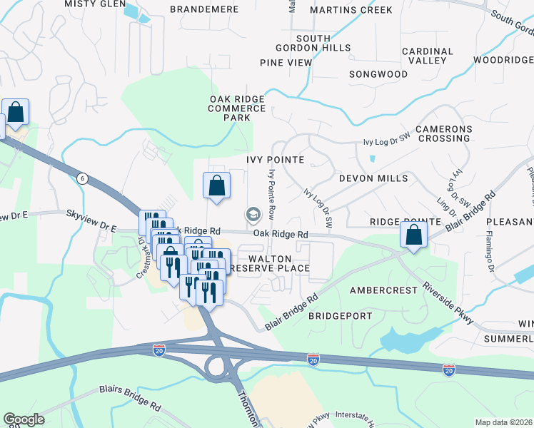 map of restaurants, bars, coffee shops, grocery stores, and more near 7035 Ivy Pointe Row in Austell