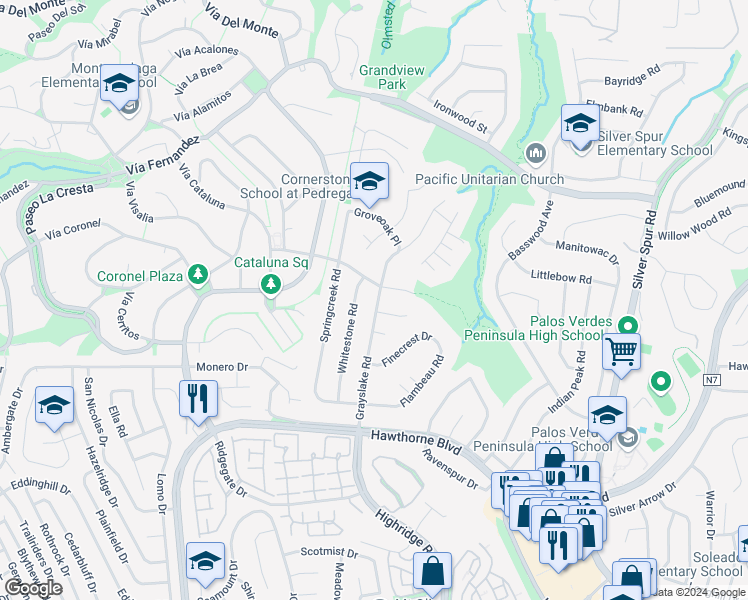 map of restaurants, bars, coffee shops, grocery stores, and more near 26915 Grayslake Road in Rancho Palos Verdes