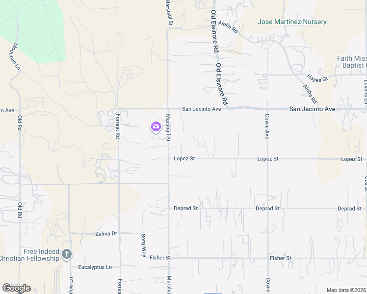 map of restaurants, bars, coffee shops, grocery stores, and more near 22072 Lopez Street in Perris