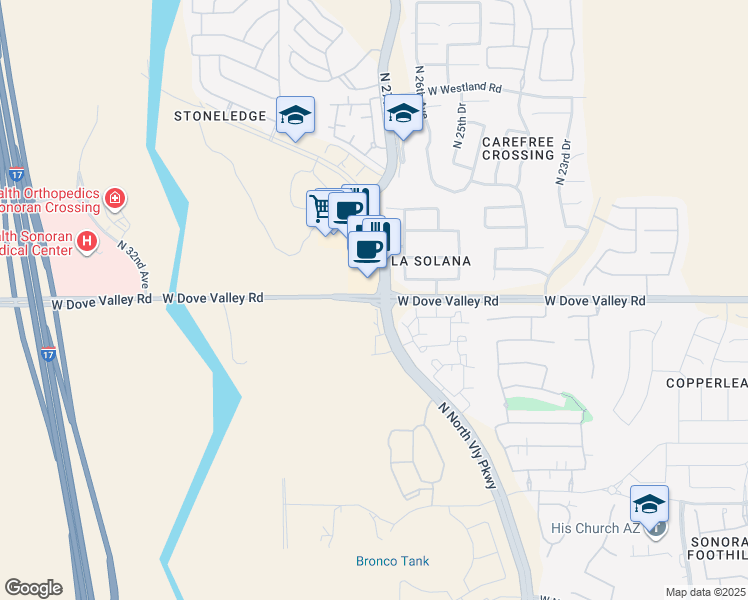 map of restaurants, bars, coffee shops, grocery stores, and more near 33040 North 26th Lane in Phoenix