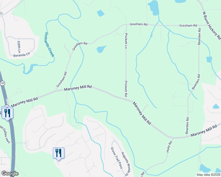map of restaurants, bars, coffee shops, grocery stores, and more near 4936 Maroney Mill Road in Douglasville