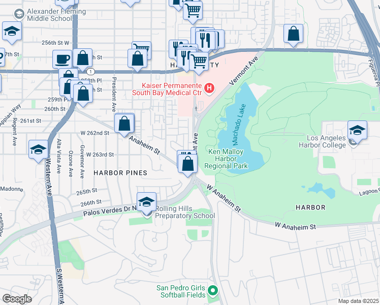 map of restaurants, bars, coffee shops, grocery stores, and more near 26251 Vermont Avenue in Los Angeles
