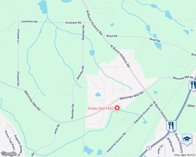 map of restaurants, bars, coffee shops, grocery stores, and more near 787 Terrace Mill Drive in Douglasville