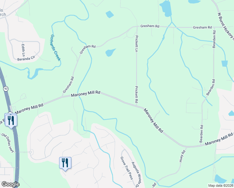 map of restaurants, bars, coffee shops, grocery stores, and more near 4936 Maroney Mill Road in Douglasville