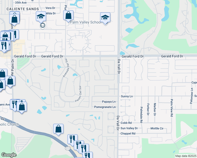 map of restaurants, bars, coffee shops, grocery stores, and more near 36397 Dali Drive in Cathedral City