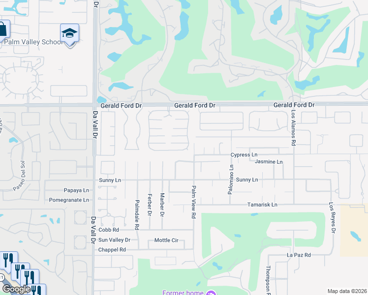 map of restaurants, bars, coffee shops, grocery stores, and more near 39 International Boulevard in Rancho Mirage