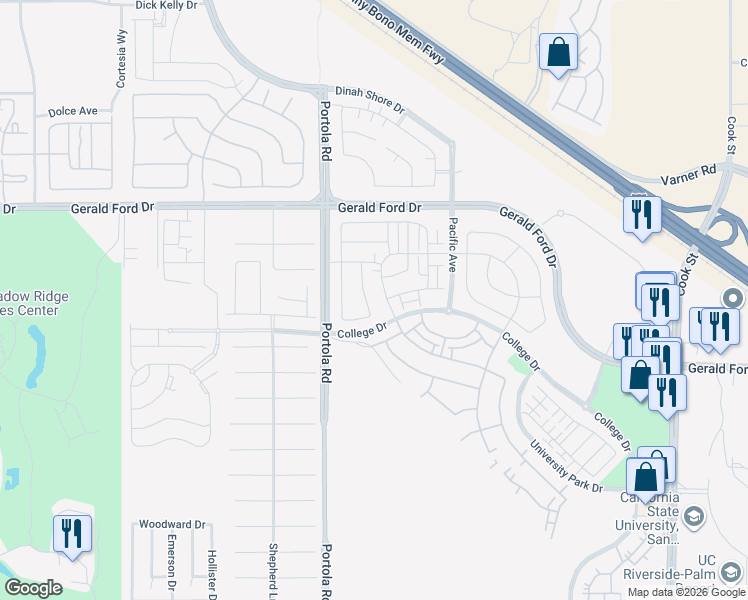 map of restaurants, bars, coffee shops, grocery stores, and more near 35848 Cannon Drive in Palm Desert