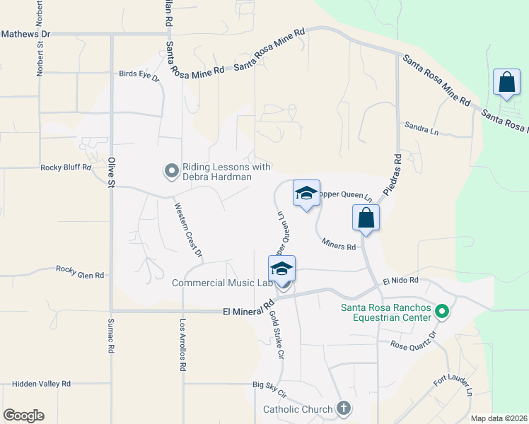 map of restaurants, bars, coffee shops, grocery stores, and more near 17768 Copper Queen Lane in Perris