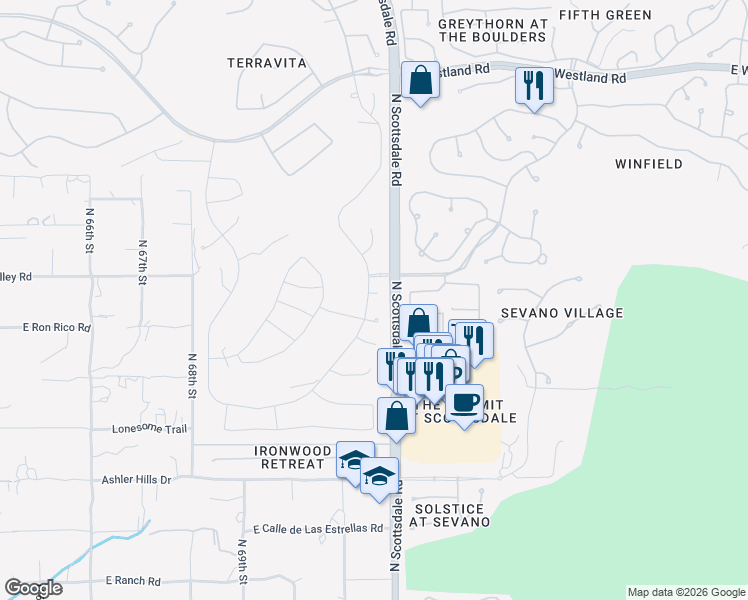 map of restaurants, bars, coffee shops, grocery stores, and more near 32931 North 71st Street in Scottsdale
